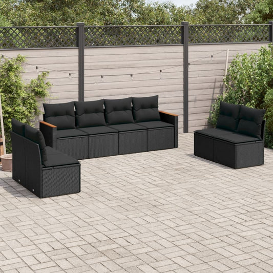 Ensemble de canapés de jardin 8 pièces avec coussins, en polyrotin noir