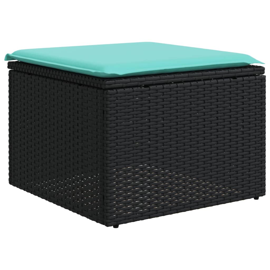 5-teiliges Gartensofa-Set mit Kissen, schwarzes Polyrattan