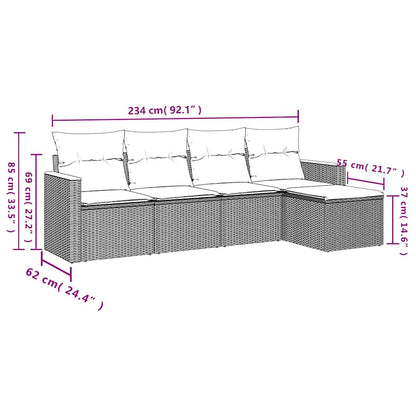 5-tlg. Garten-Sofagarnitur mit Kissen Schwarz Poly Rattan
