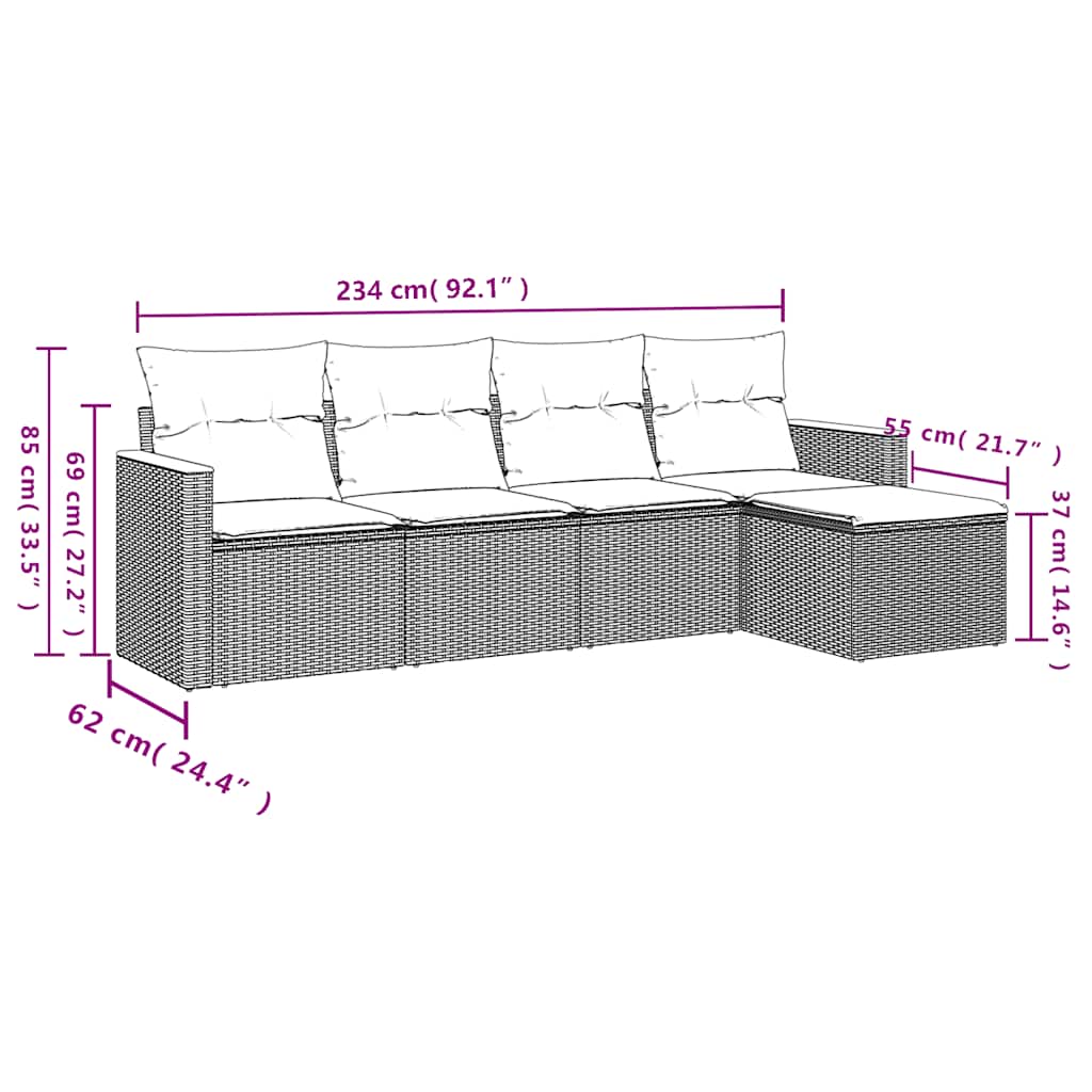5-tlg. Garten-Sofagarnitur mit Kissen Beige Poly Rattan