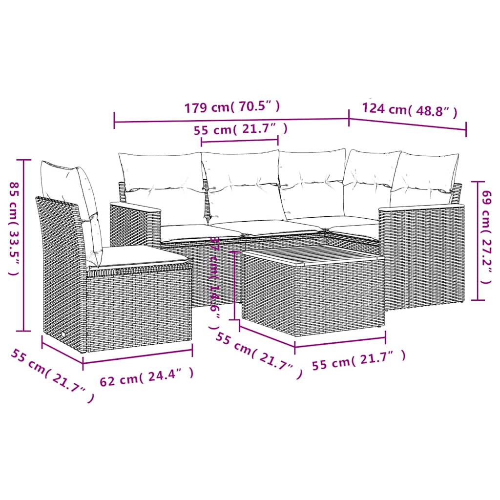 6-tlg. Garten-Sofagarnitur mit Kissen Schwarz Poly Rattan