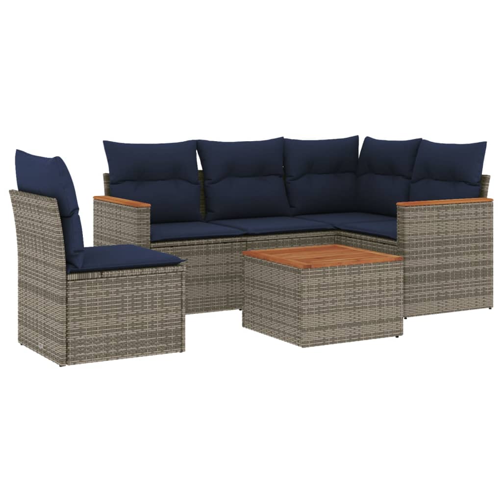 6-teiliges Gartensofa-Set mit Kissen, grau, Polyrattan