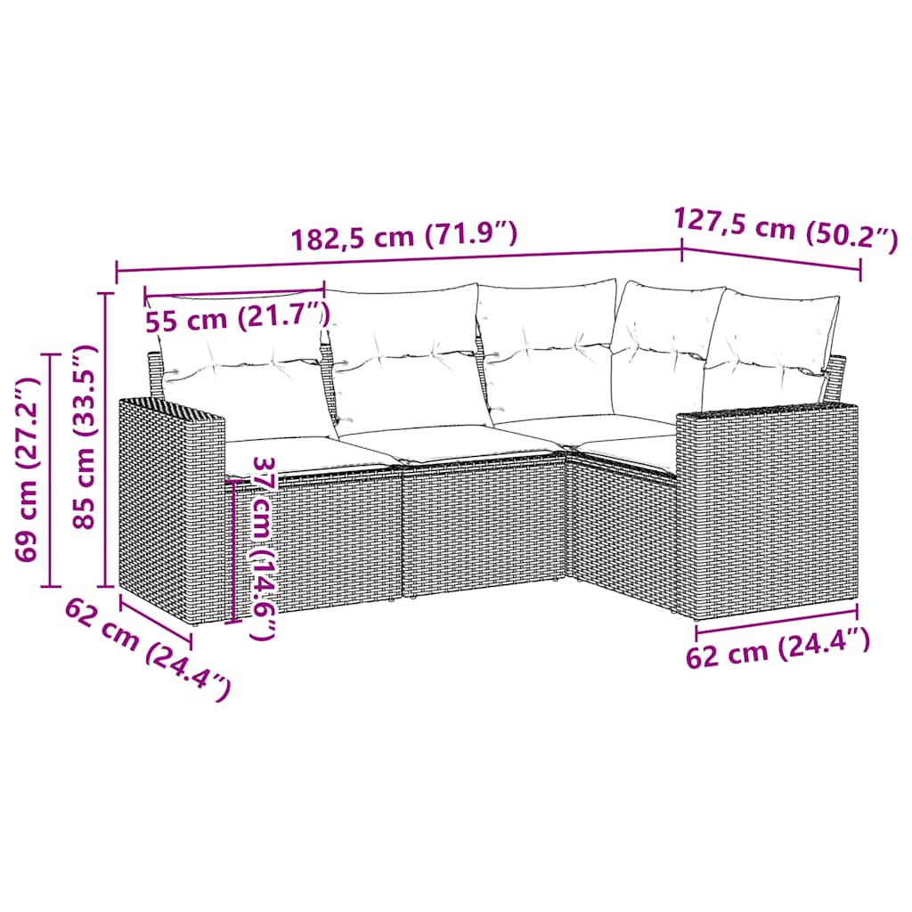 4-tlg. Garten-Sofagarnitur mit Kissen Braun Poly Rattan