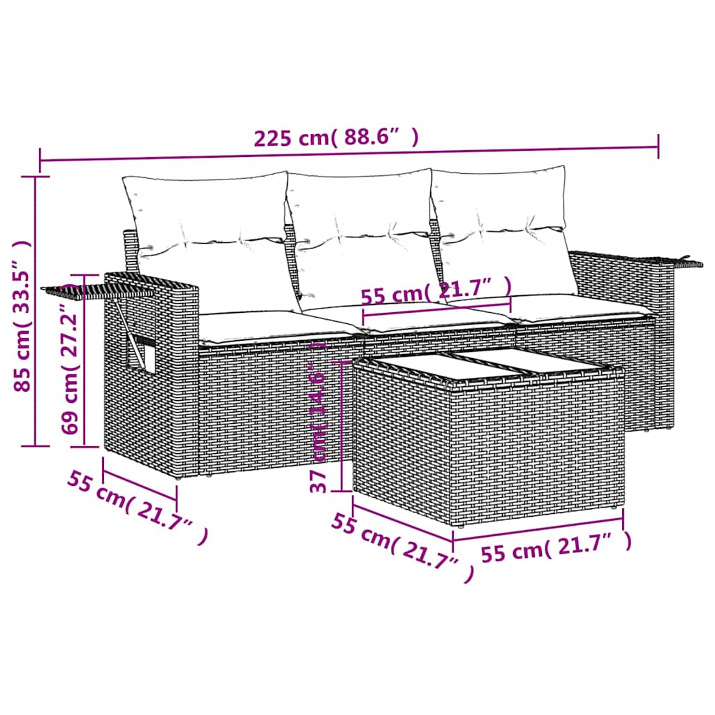 4-tlg. Garten-Sofagarnitur mit Kissen Schwarz Poly Rattan