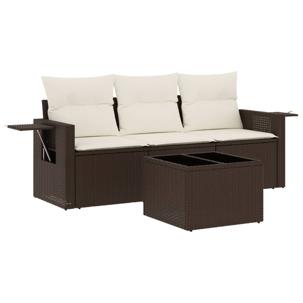 4-tlg. Garten-Sofagarnitur mit Kissen Braun Poly Rattan