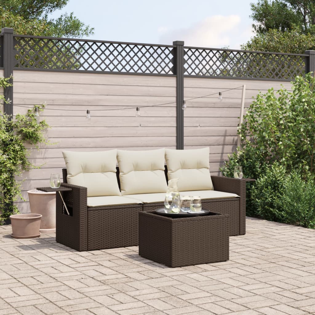 4-tlg. Garten-Sofagarnitur mit Kissen Braun Poly Rattan