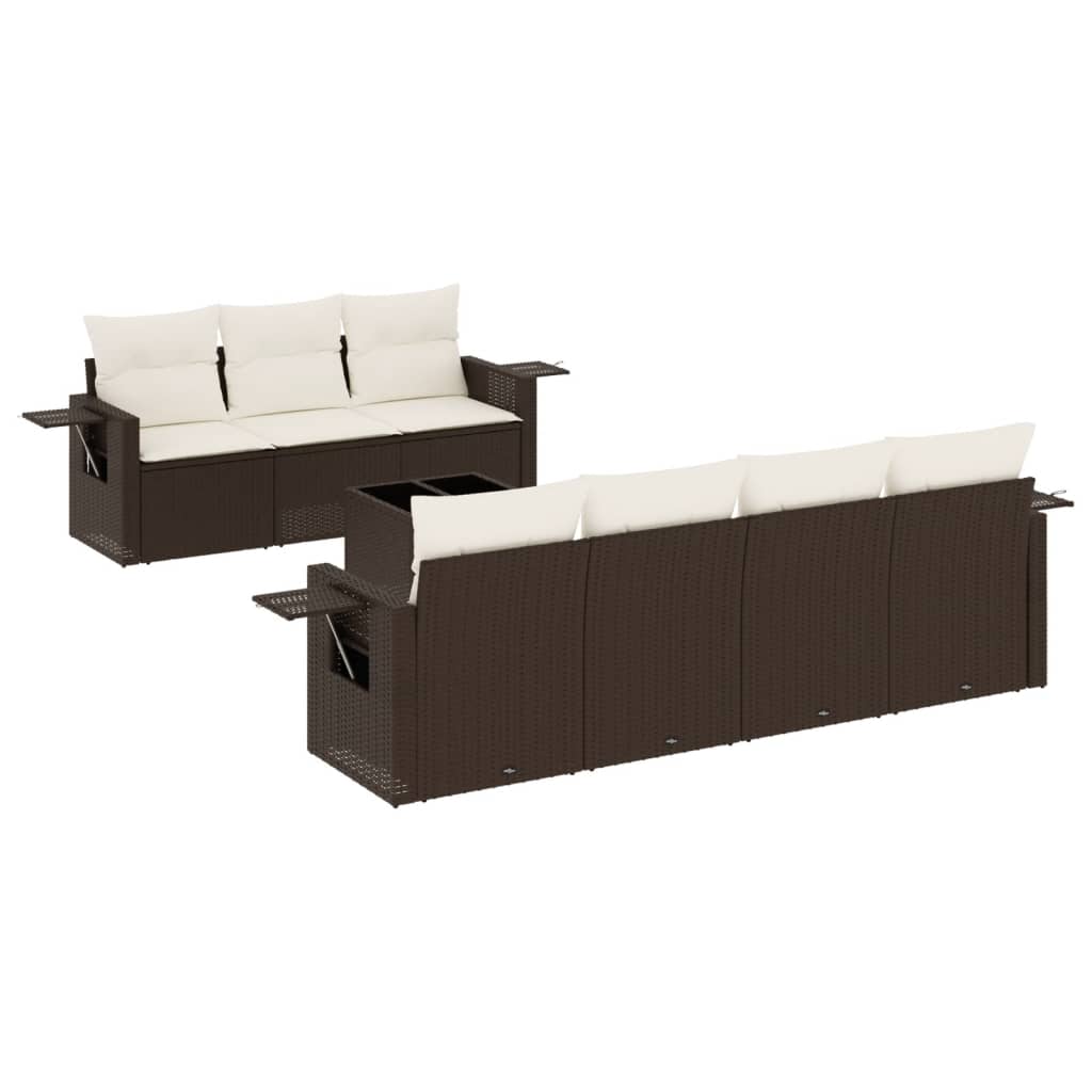 8-tlg. Garten-Sofagarnitur mit Kissen Braun Poly Rattan