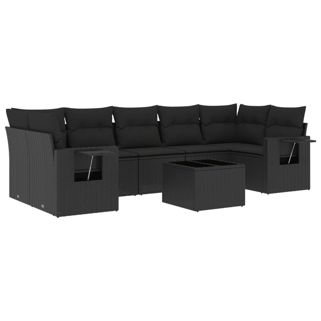 8-piece garden sofa set with cushions, black poly rattan