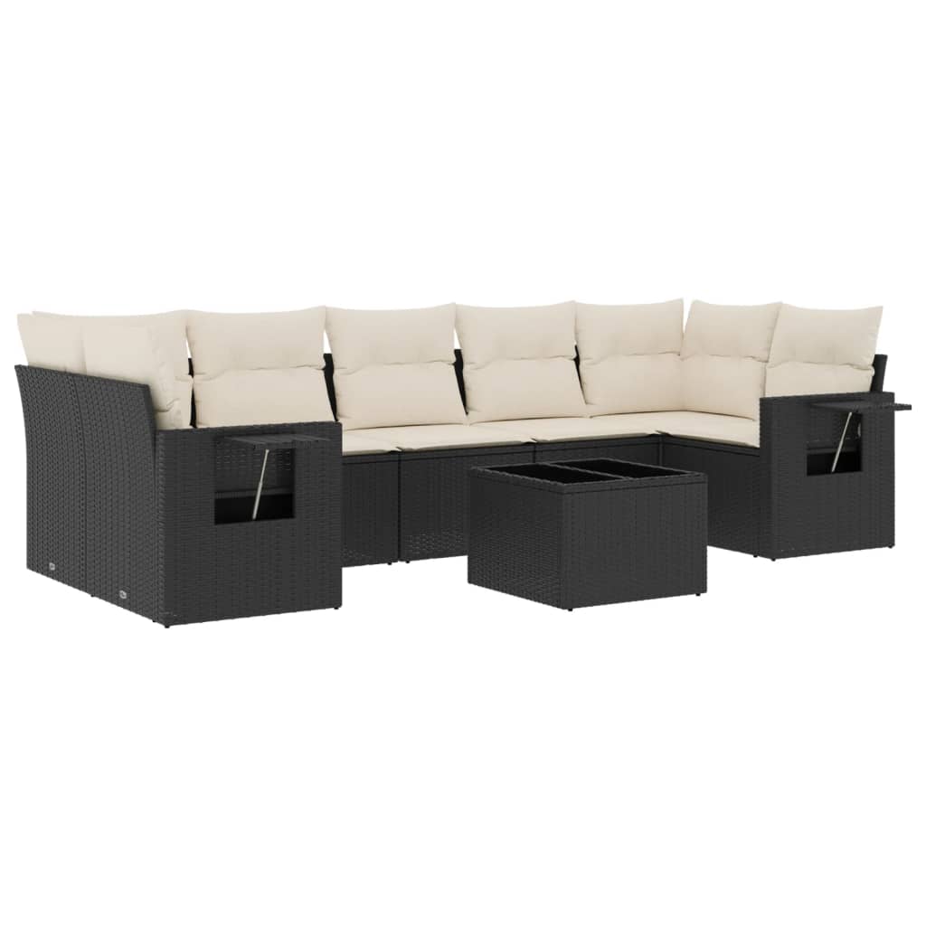 8-piece garden sofa set with cushions, black poly rattan