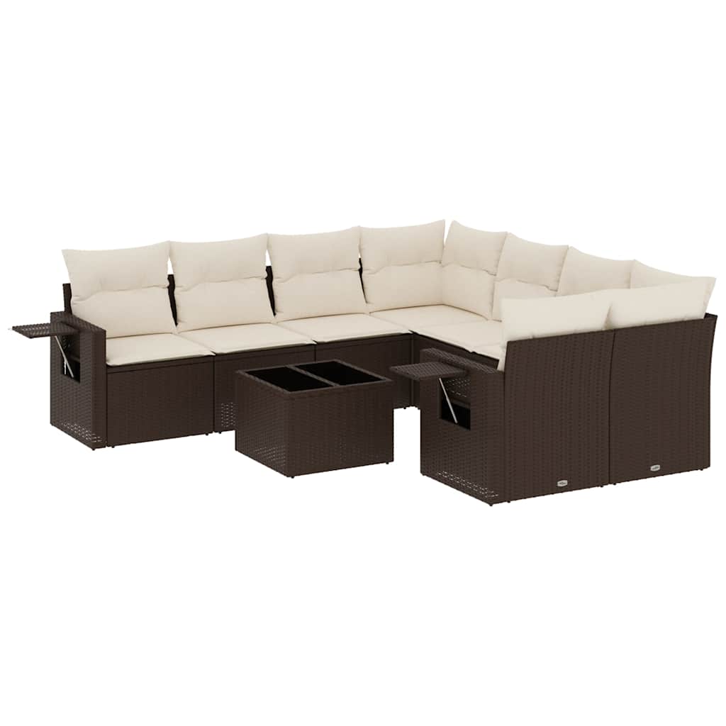 9-tlg. Garten-Sofagarnitur mit Kissen Braun Poly Rattan