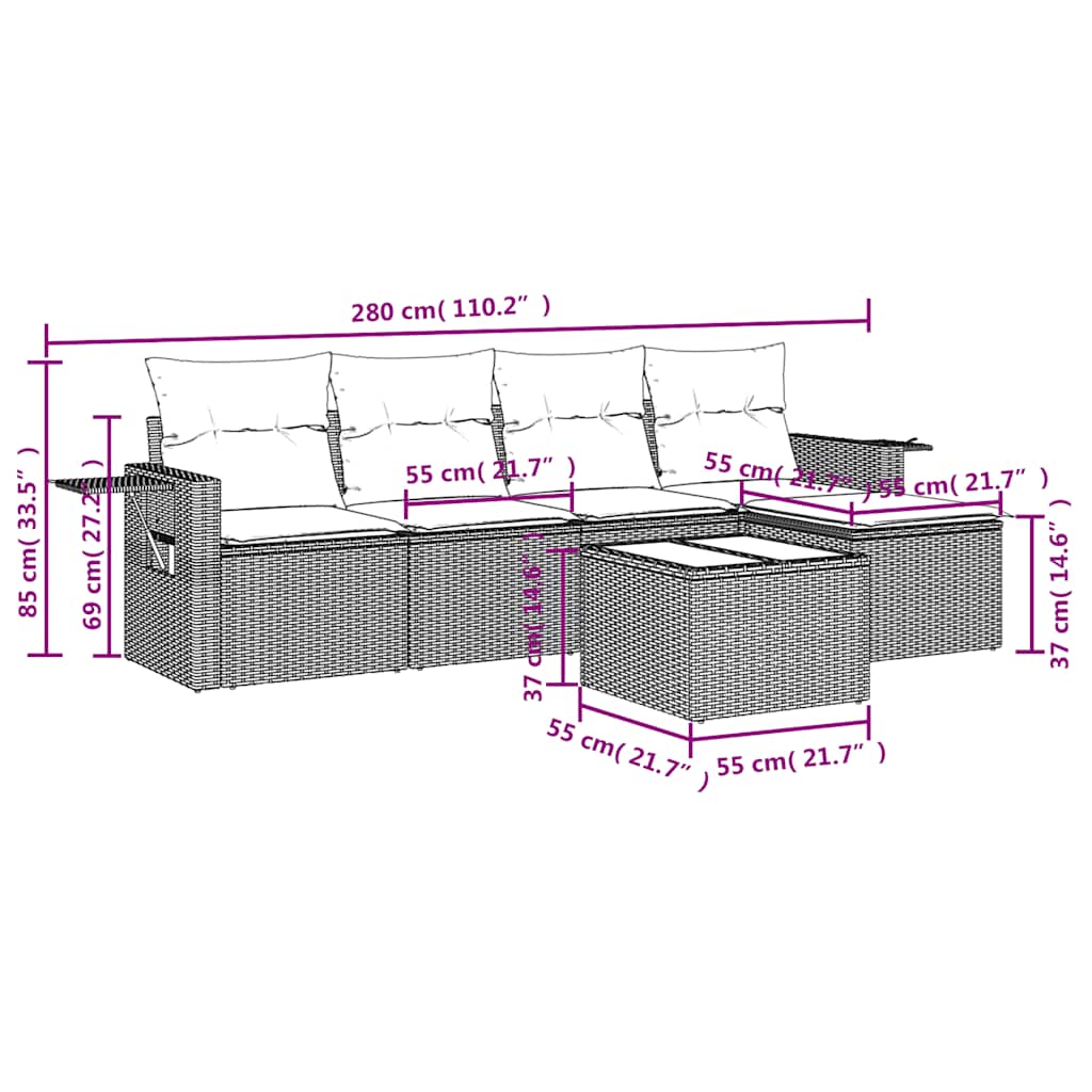 6-tlg. Garten-Sofagarnitur mit Kissen Schwarz Poly Rattan