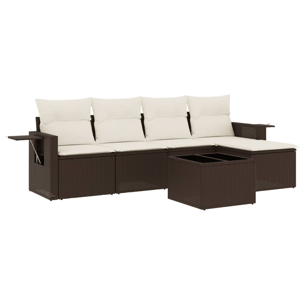 6-tlg. Garten-Sofagarnitur mit Kissen Braun Poly Rattan