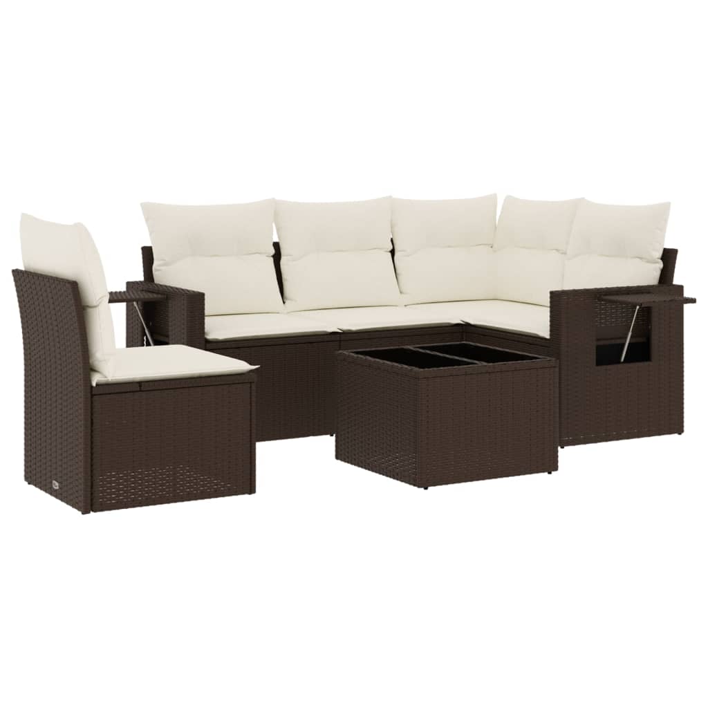 6-tlg. Garten-Sofagarnitur mit Kissen Braun Poly Rattan