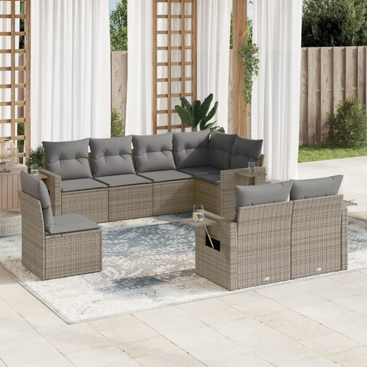 8-tlg. Garten-Sofagarnitur mit Kissen Grau Poly Rattan