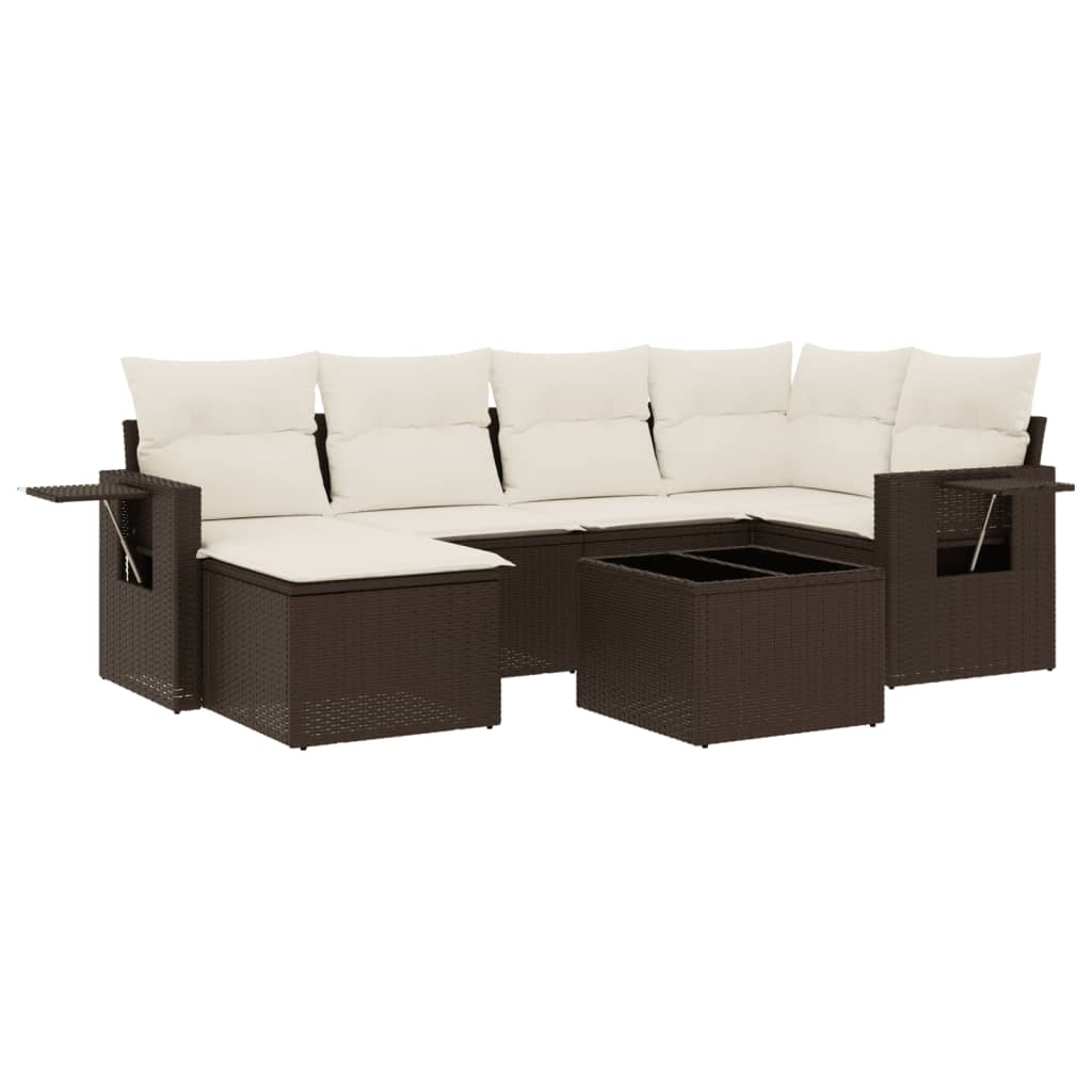 7-tlg. Garten-Sofagarnitur mit Kissen Braun Poly Rattan