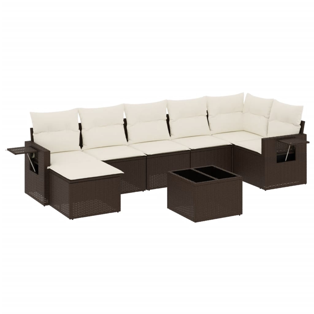 8-tlg. Garten-Sofagarnitur mit Kissen Braun Poly Rattan