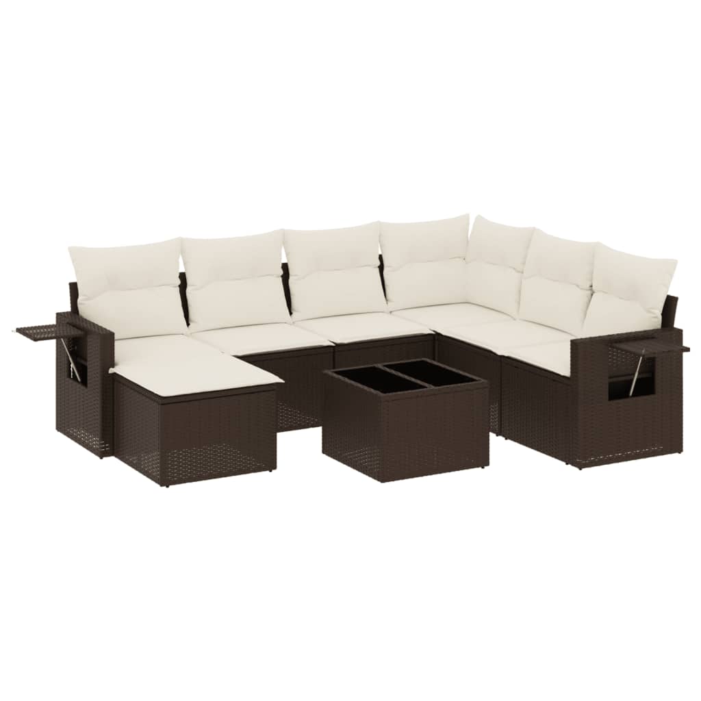 8-tlg. Garten-Sofagarnitur mit Kissen Braun Poly Rattan