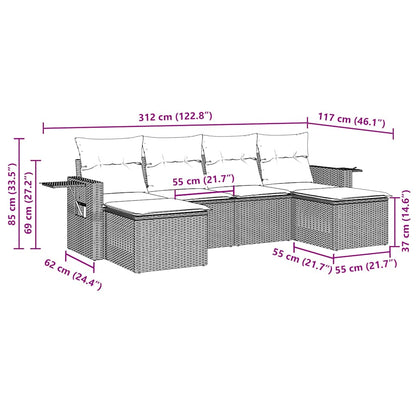 6-tlg. Garten-Sofagarnitur mit Kissen Schwarz Poly Rattan