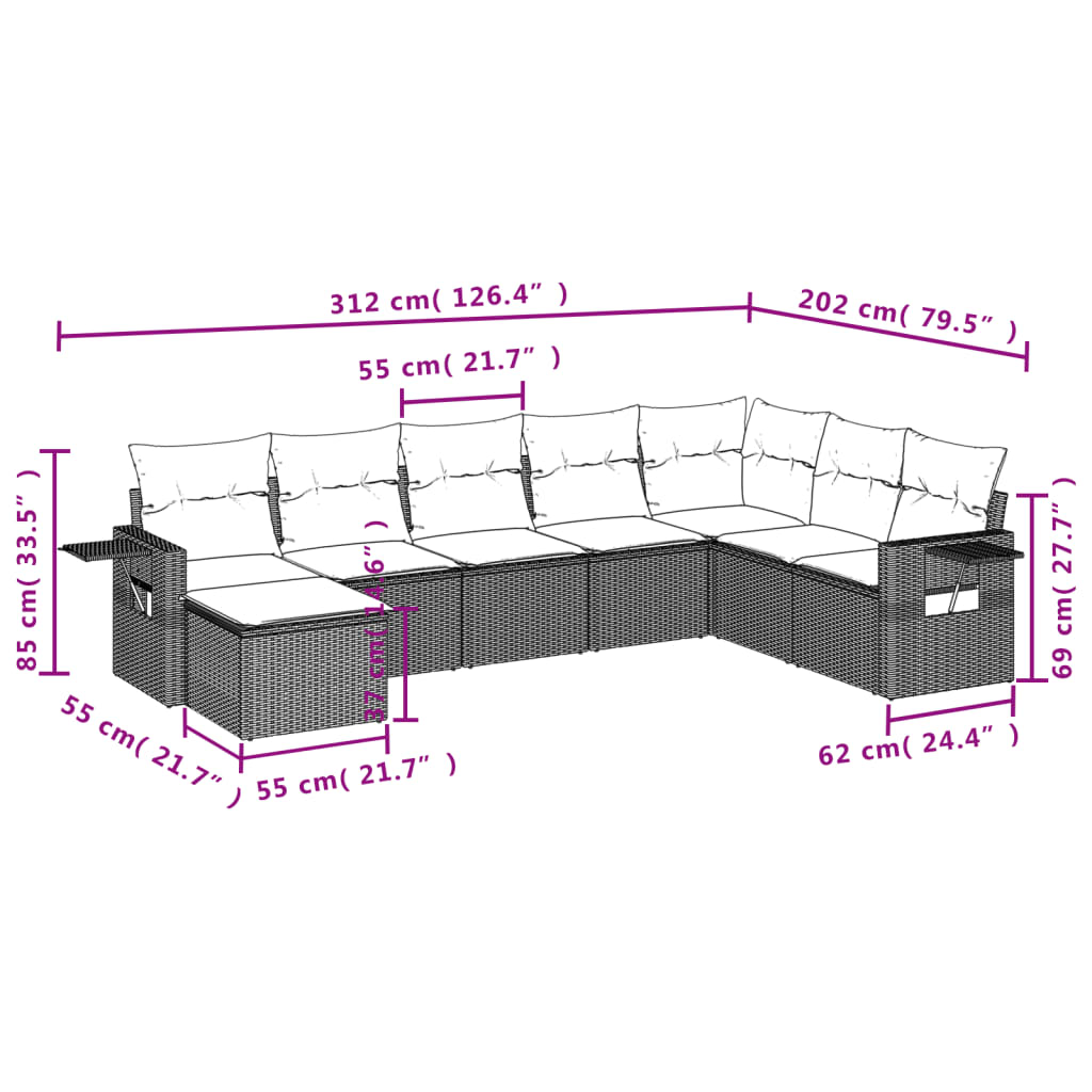 8-piece garden sofa set with cushions, black poly rattan
