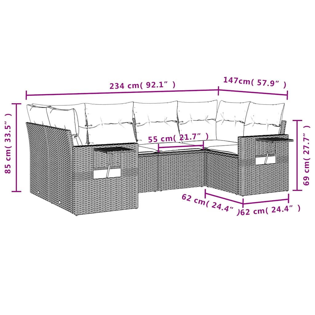 6-tlg. Garten-Sofagarnitur mit Kissen Schwarz Poly Rattan