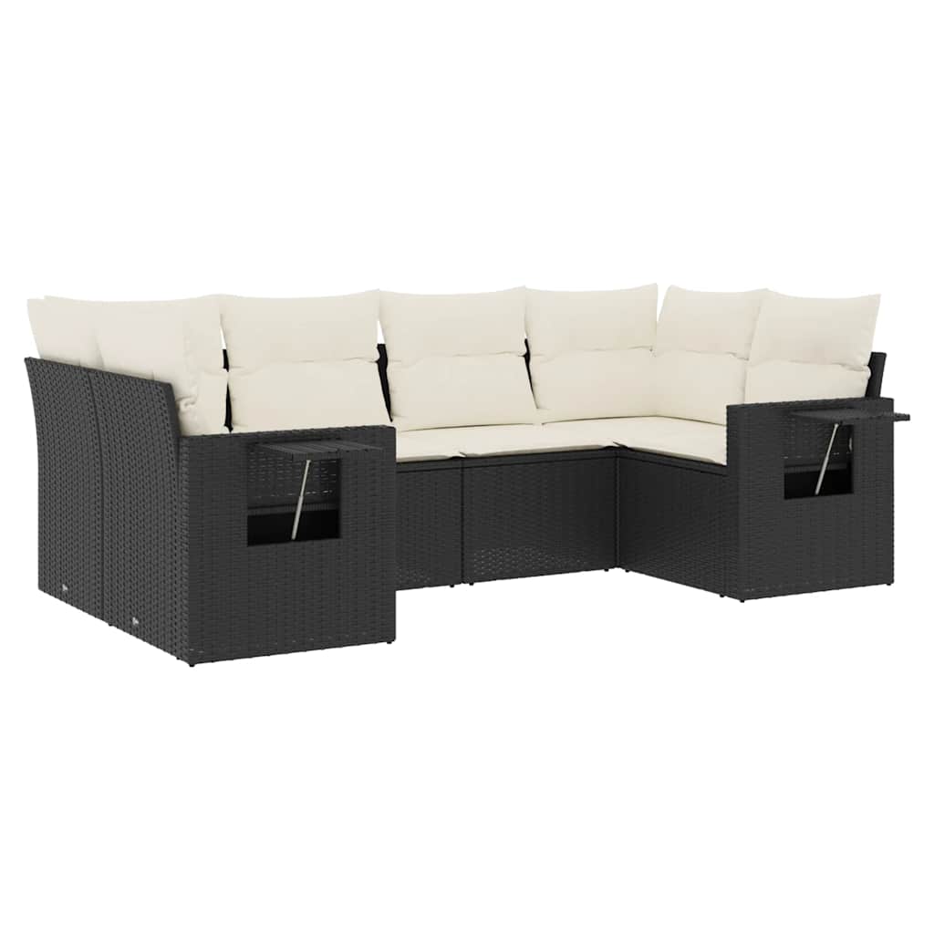 6-tlg. Garten-Sofagarnitur mit Kissen Schwarz Poly Rattan
