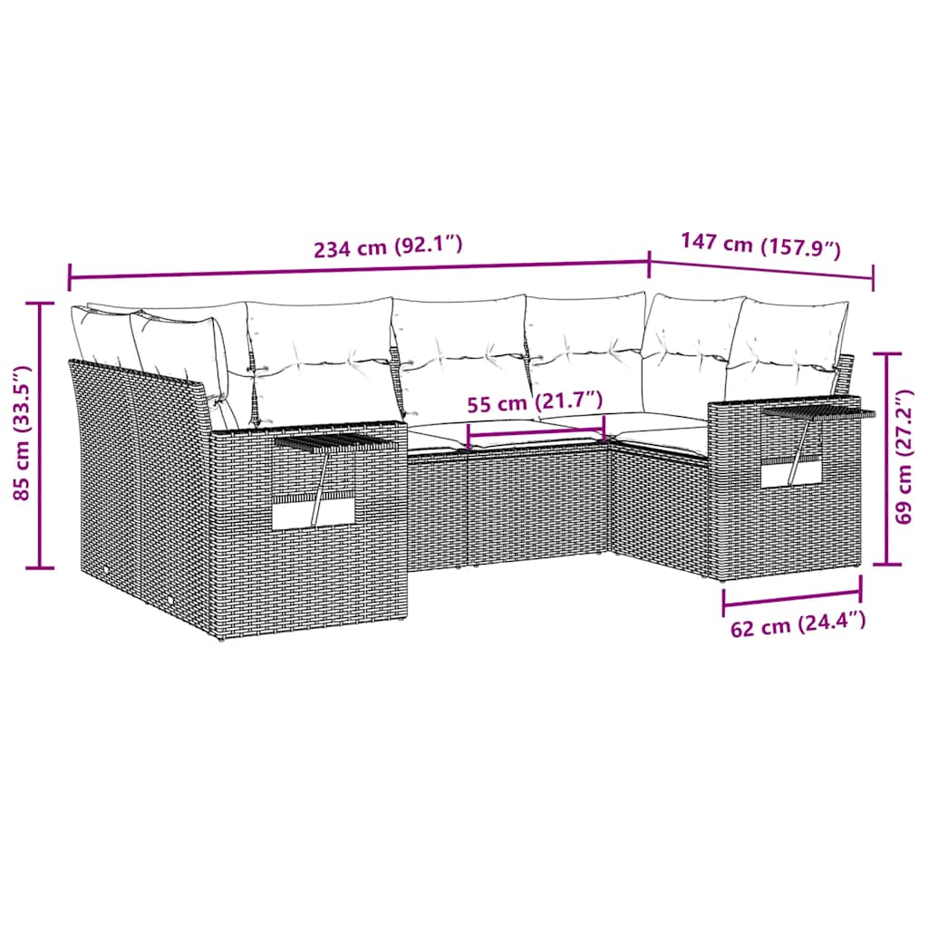 6-tlg. Garten-Sofagarnitur mit Kissen Schwarz Poly Rattan