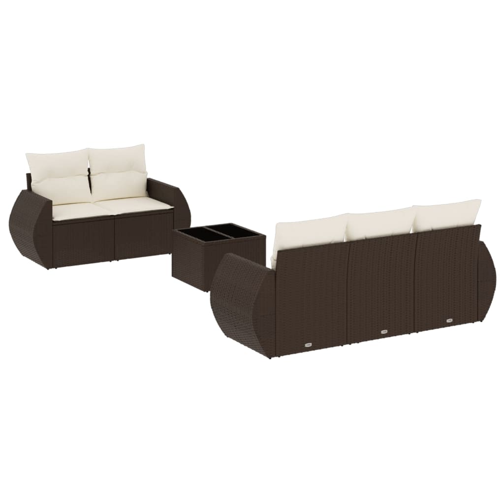 6-tlg. Garten-Sofagarnitur mit Kissen Braun Poly Rattan