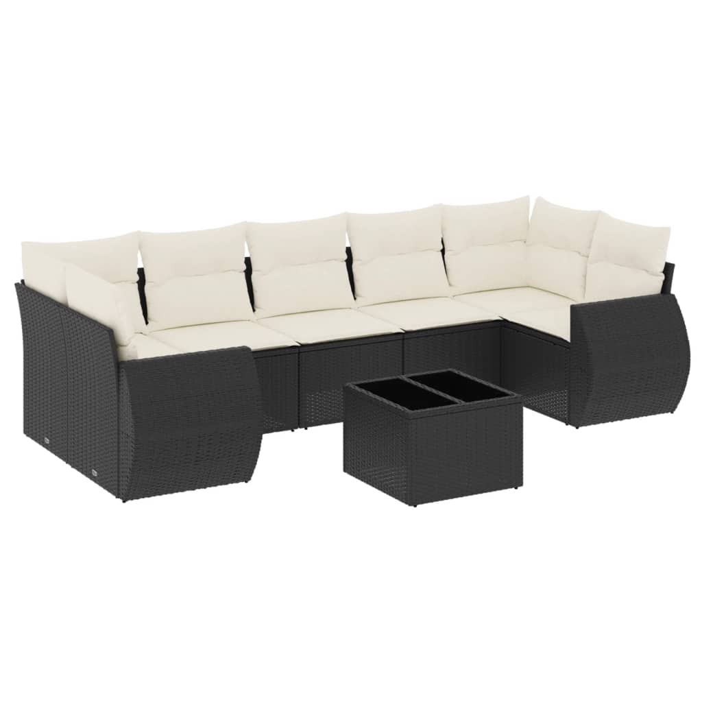 8-piece garden sofa set with cushions, black poly rattan