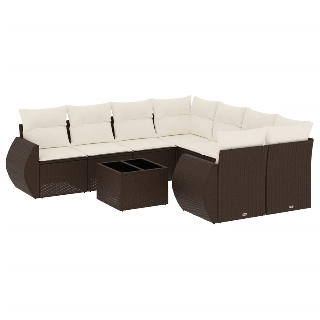 9-tlg. Garten-Sofagarnitur mit Kissen Braun Poly Rattan
