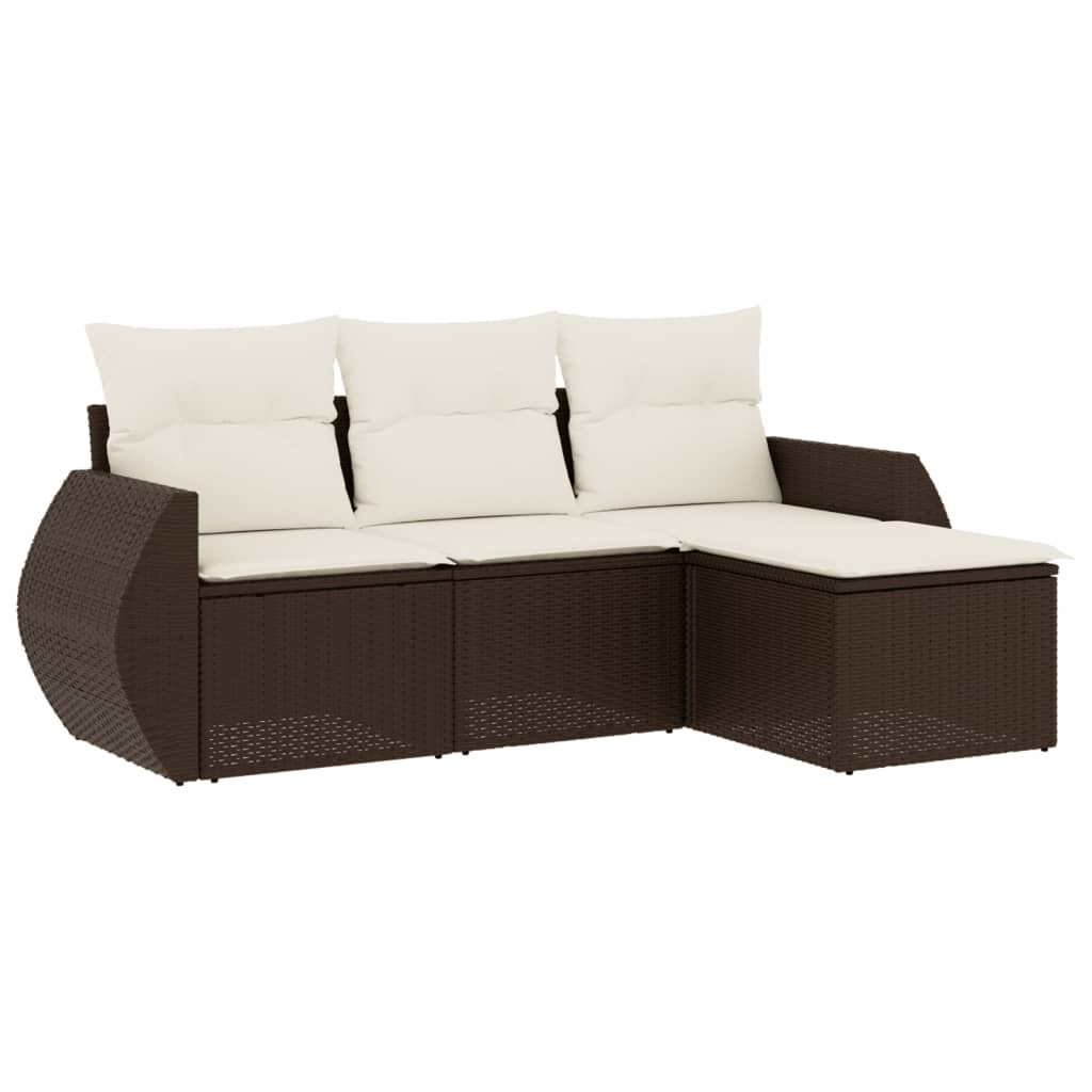 4-tlg. Garten-Sofagarnitur mit Kissen Braun Poly Rattan