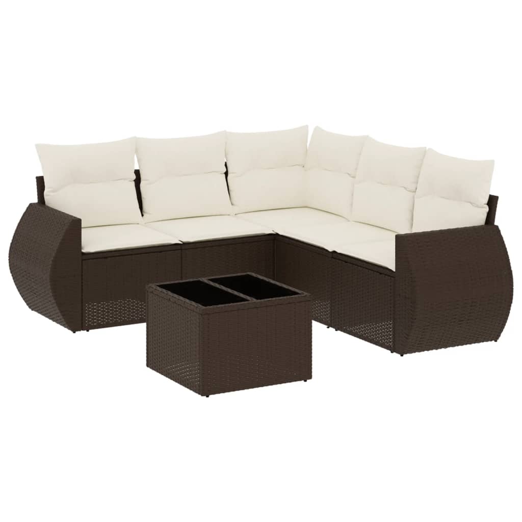 6-tlg. Garten-Sofagarnitur mit Kissen Braun Poly Rattan