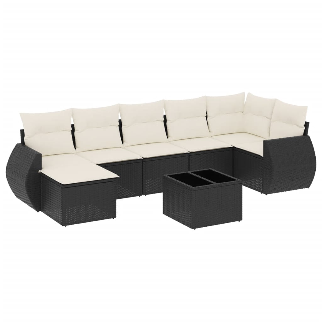 8-piece garden sofa set with cushions, black poly rattan
