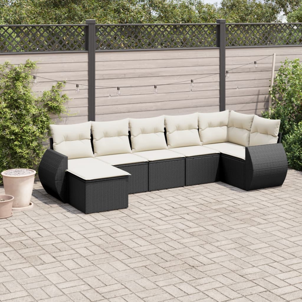 8-piece garden sofa set with cushions, black poly rattan
