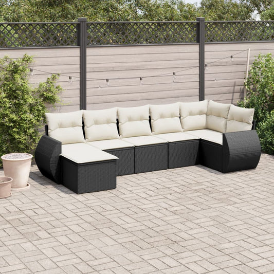 8-piece garden sofa set with cushions, black poly rattan