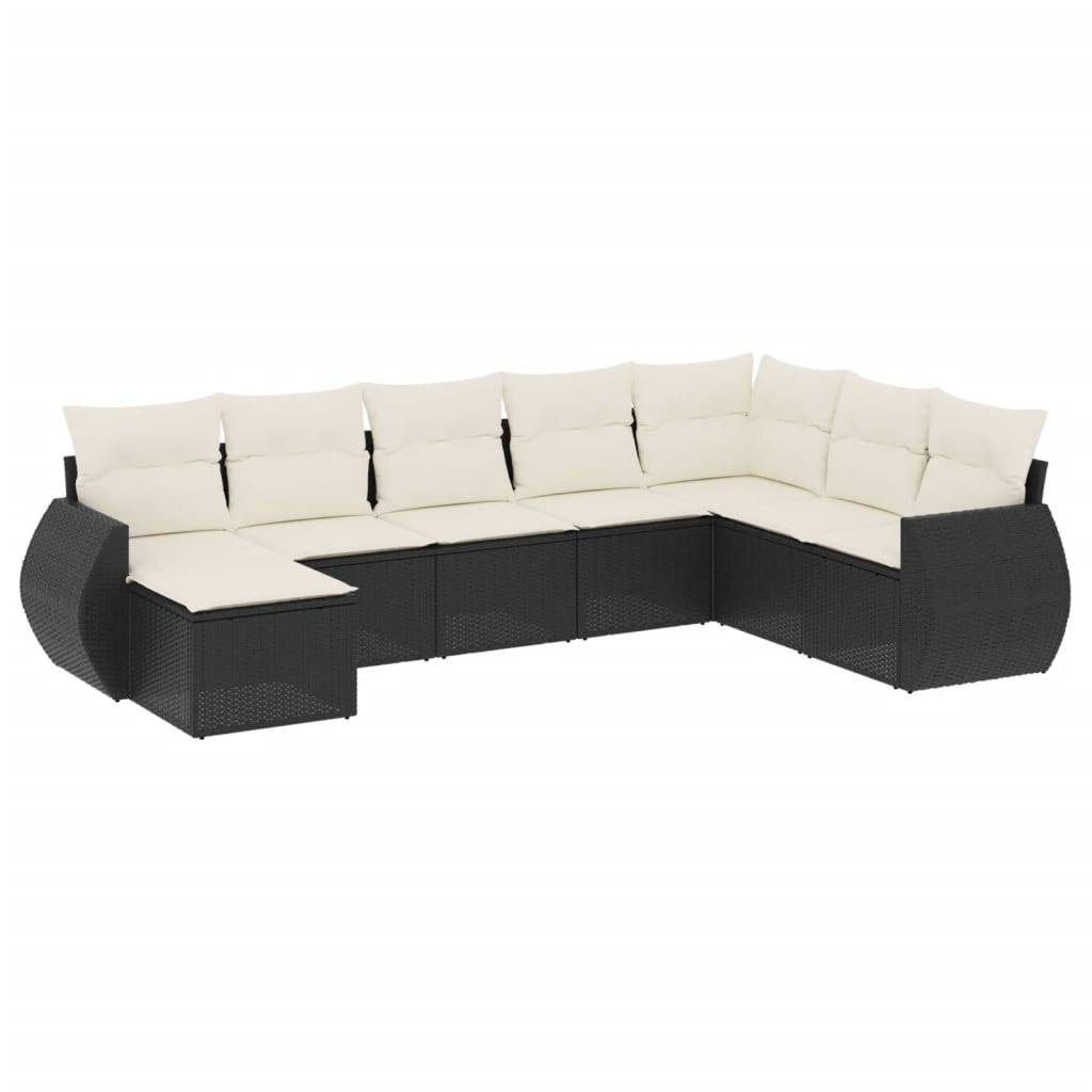 8-piece garden sofa set with cushions, black poly rattan
