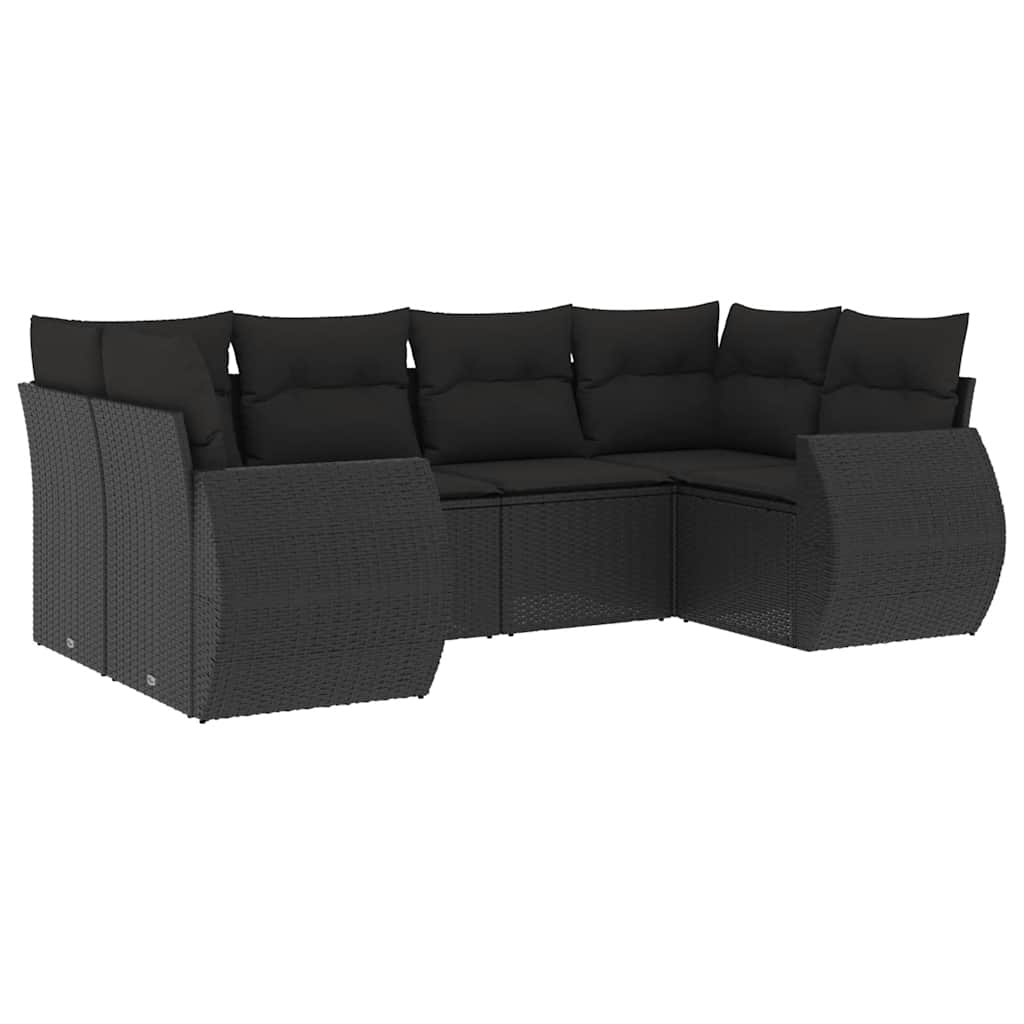 6-tlg. Garten-Sofagarnitur mit Kissen Schwarz Poly Rattan