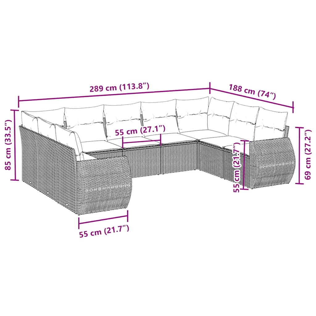 9-tlg. Garten-Sofagarnitur mit Kissen Schwarz Poly Rattan