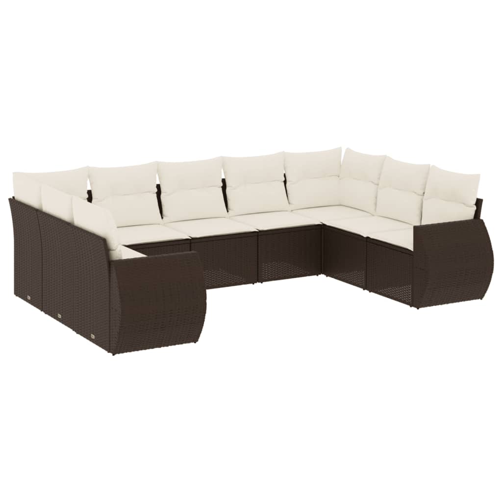 9-tlg. Garten-Sofagarnitur mit Kissen Braun Poly Rattan