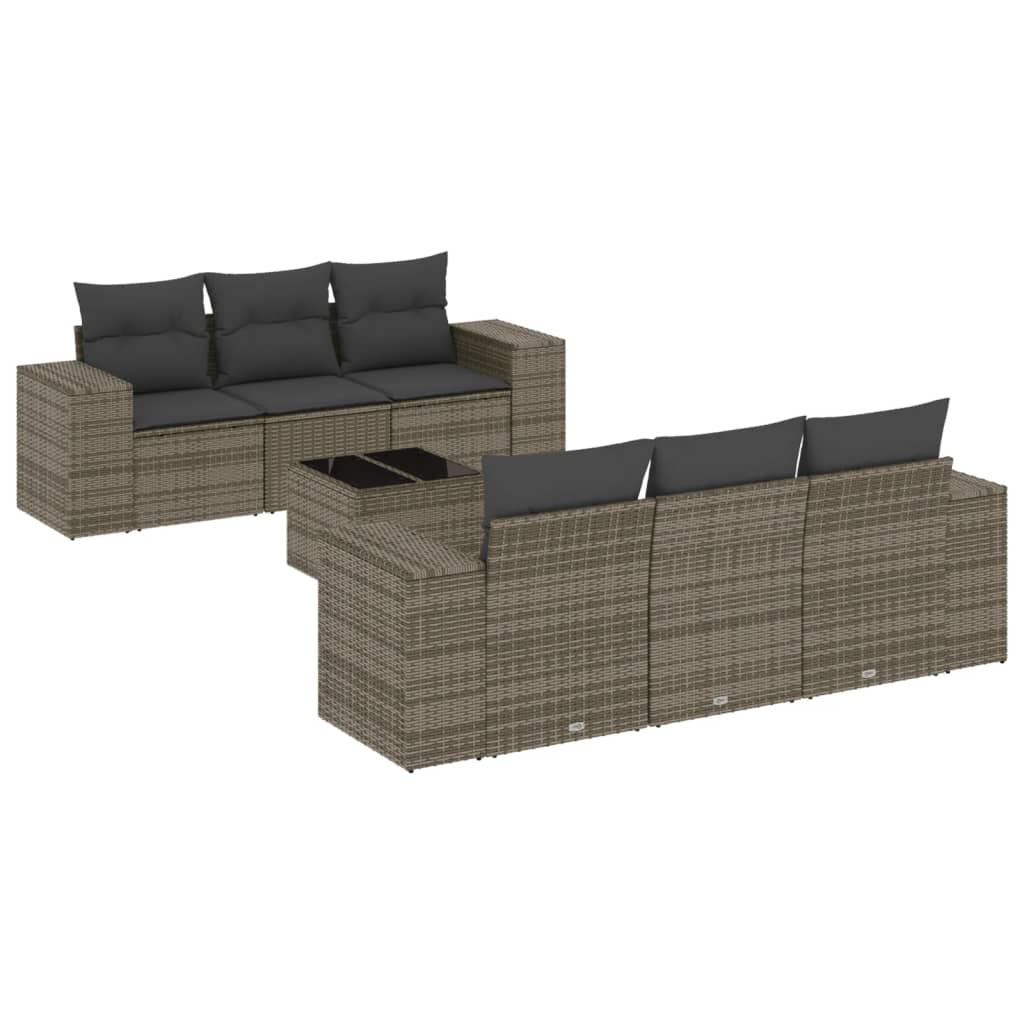 7-tlg. Garten-Sofagarnitur mit Kissen Grau Poly Rattan