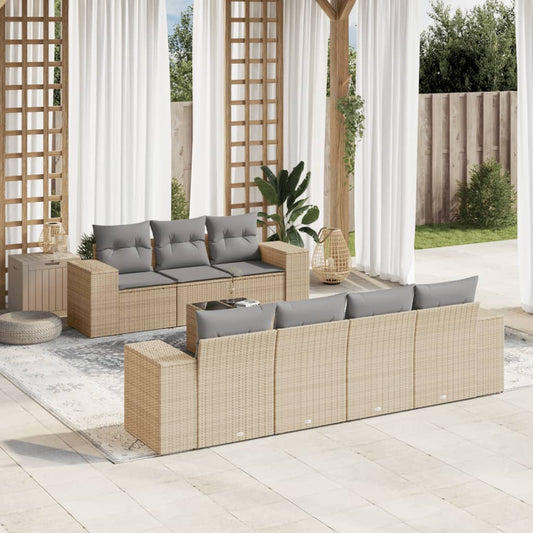 8-tlg. Garten-Sofagarnitur mit Kissen Beige Poly Rattan