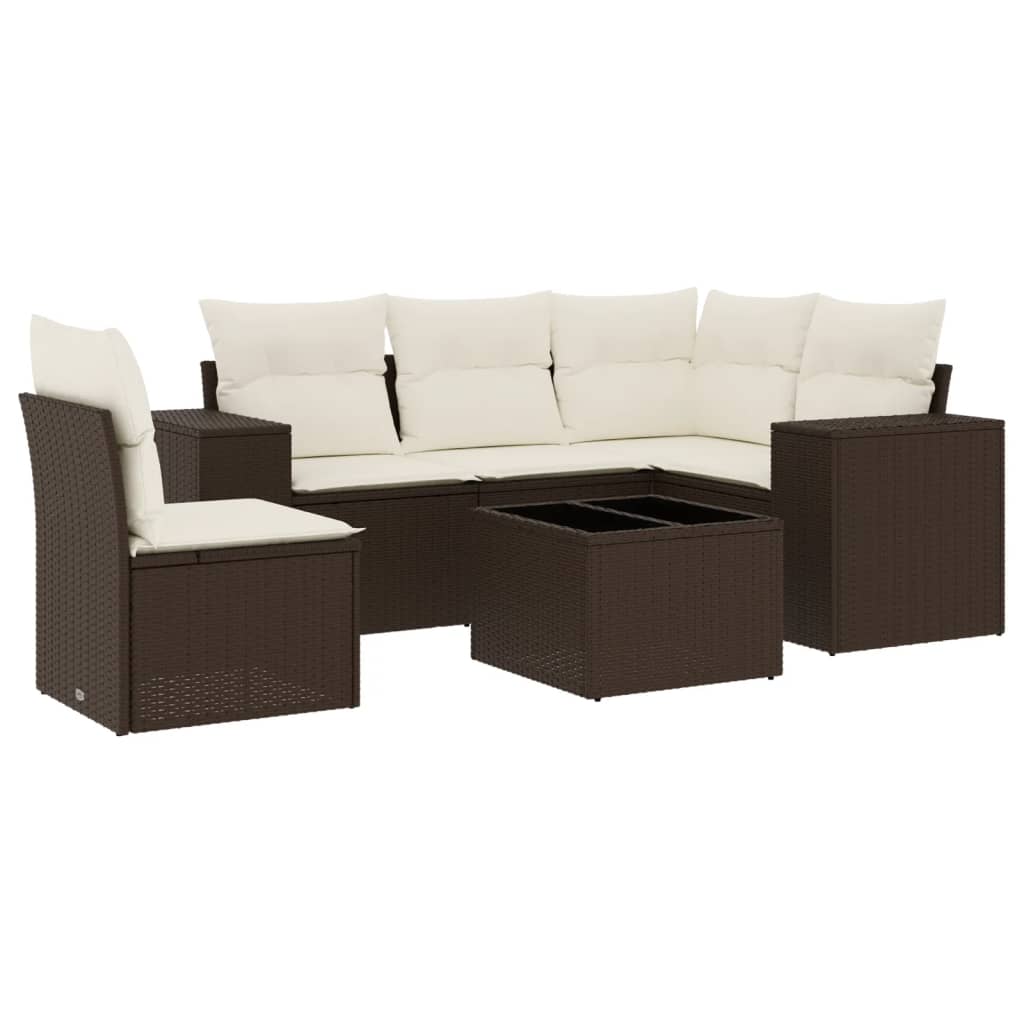 6-tlg. Garten-Sofagarnitur mit Kissen Braun Poly Rattan