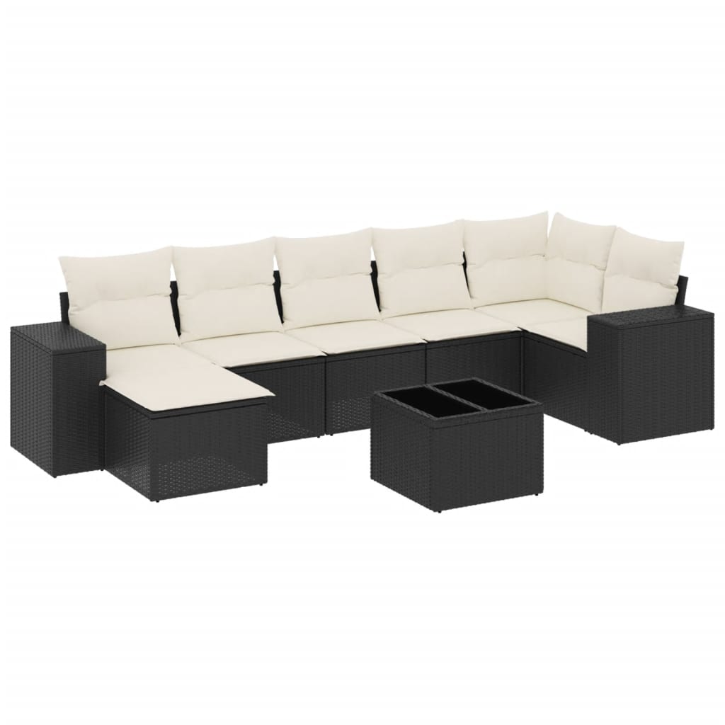 8-piece garden sofa set with cushions, black poly rattan