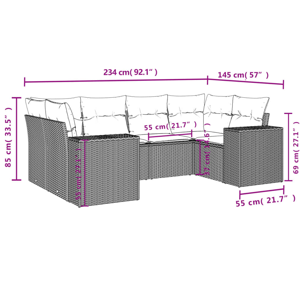 6-tlg. Garten-Sofagarnitur mit Kissen Braun Poly Rattan