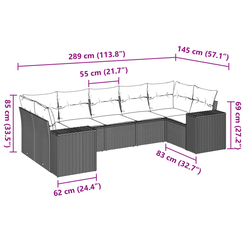 7-tlg. Garten-Sofagarnitur mit Kissen Schwarz Poly Rattan