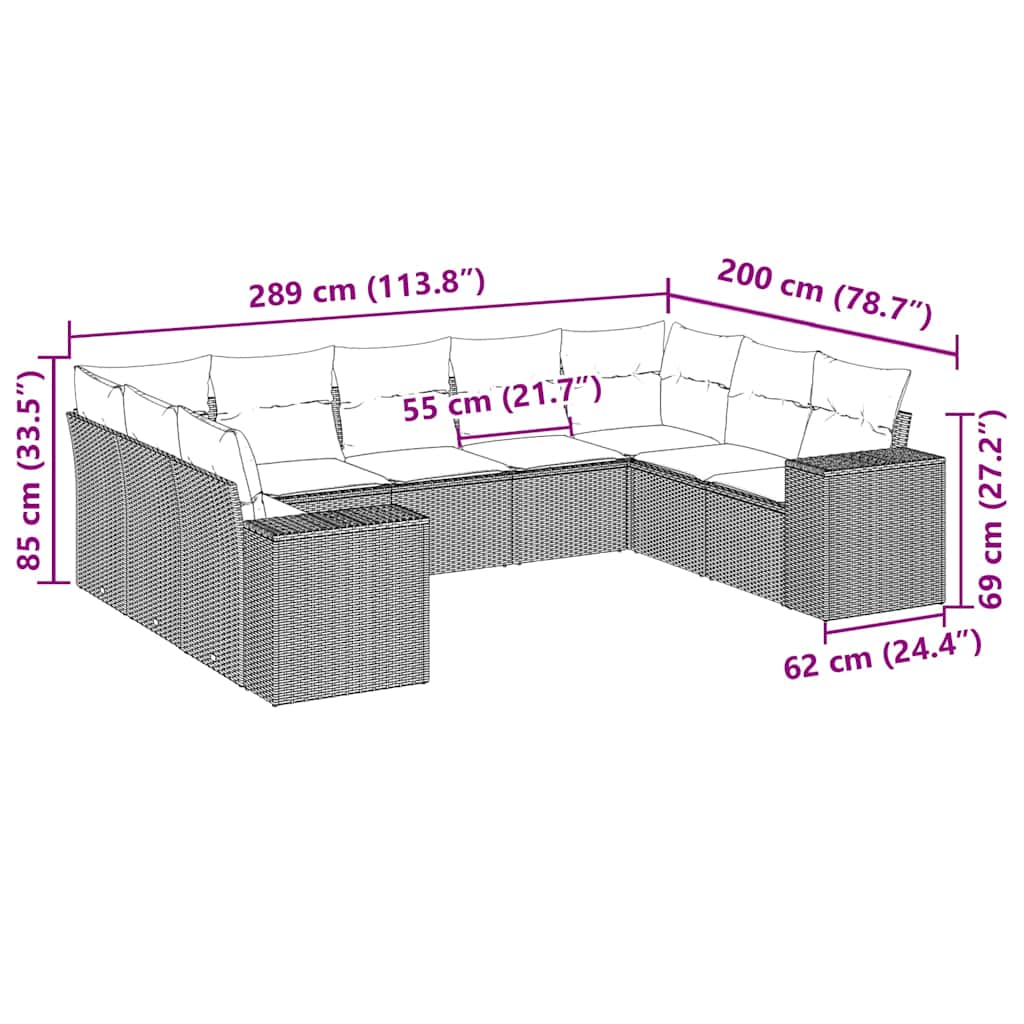 9-tlg. Garten-Sofagarnitur mit Kissen Schwarz Poly Rattan