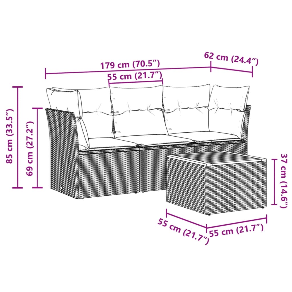 4-tlg. Garten-Sofagarnitur mit Kissen Beigemischung Poly Rattan