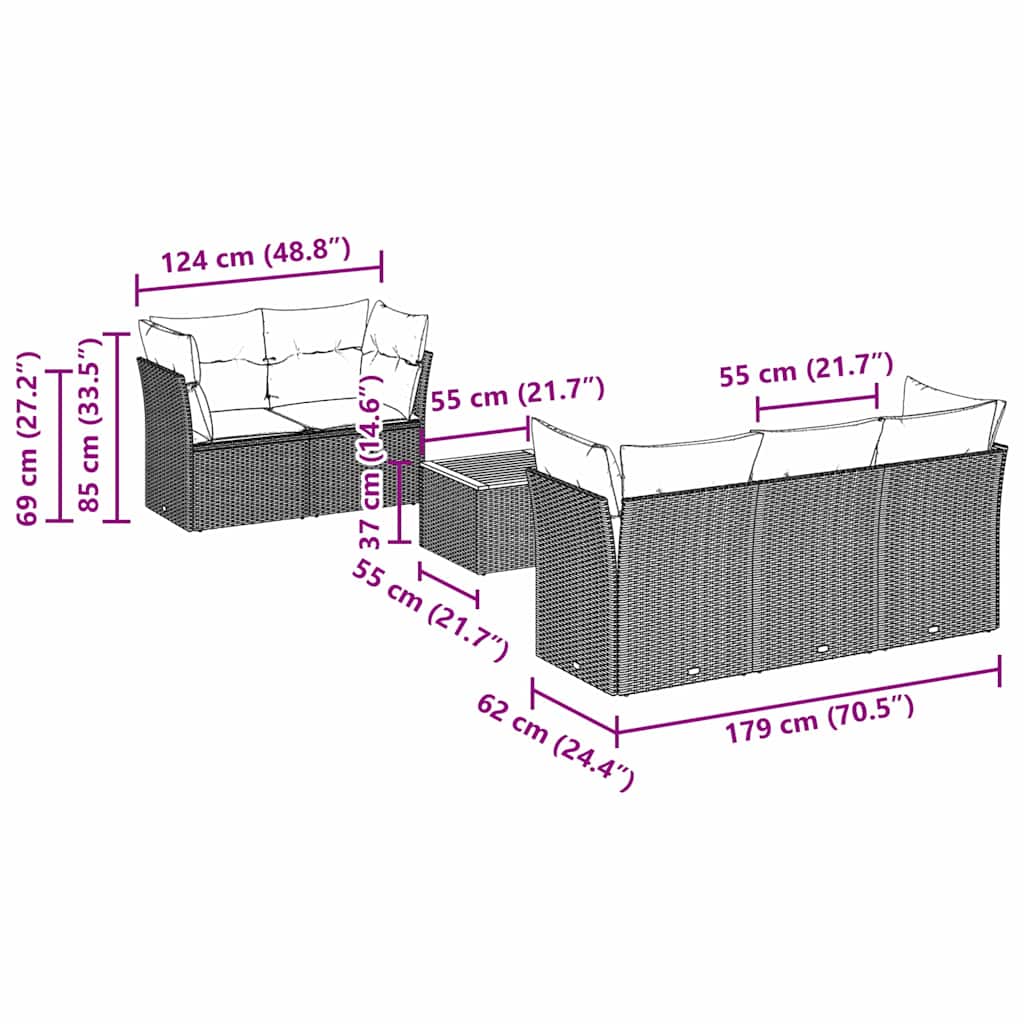 6-tlg. Garten-Sofagarnitur mit Kissen Schwarz Poly Rattan