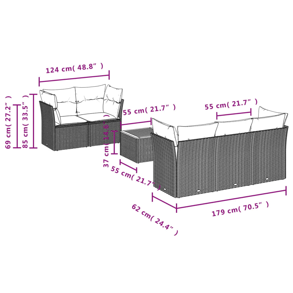 6-tlg. Garten-Sofagarnitur mit Kissen Beigemischung Poly Rattan