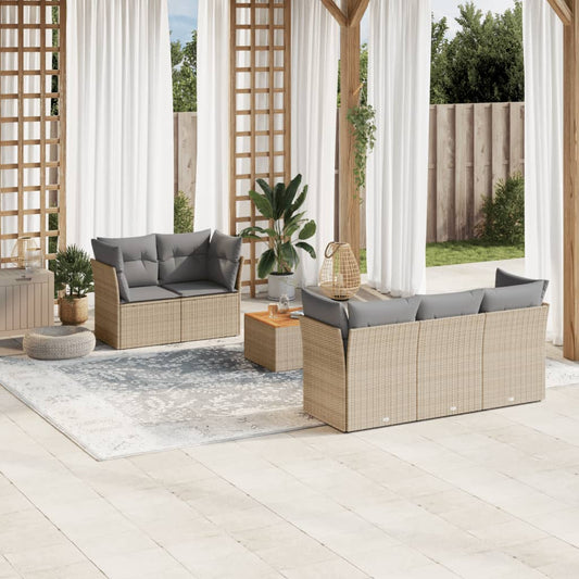 6-tlg. Garten-Sofagarnitur mit Kissen Beigemischung Poly Rattan