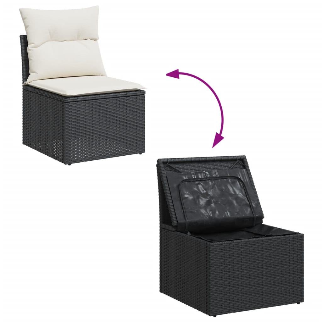 8-piece garden sofa set with cushions, black poly rattan